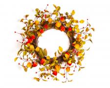 AUTUMN WREATH WITH CHINESE LANTERNS AND BERRIES ON A TWIG BA