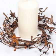 4.5 IN TWINE/RUST STAR/RICE BERRY CANDLE RING, HW, BLACK, TA