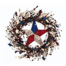 AMERICANA MIXED BERRY AND STAR WREATH WITH TIN STAR, BURGUnD