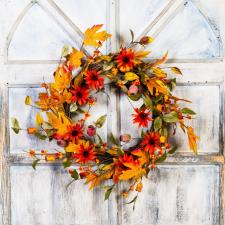 FALL DAISY WREATH WITH BITTERSWEET & PODS, 10 IN RIM, 22 IN 