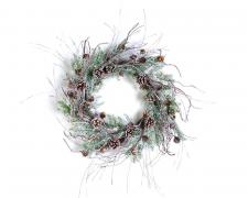 FROSTED GLITTERING TOUCH PINE WREATH ON A TWIG BASE WITH FRO