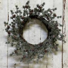 FROSTED PINE WREATH WITH MINI CONES ON A TWIG BASE, HW, 10 I